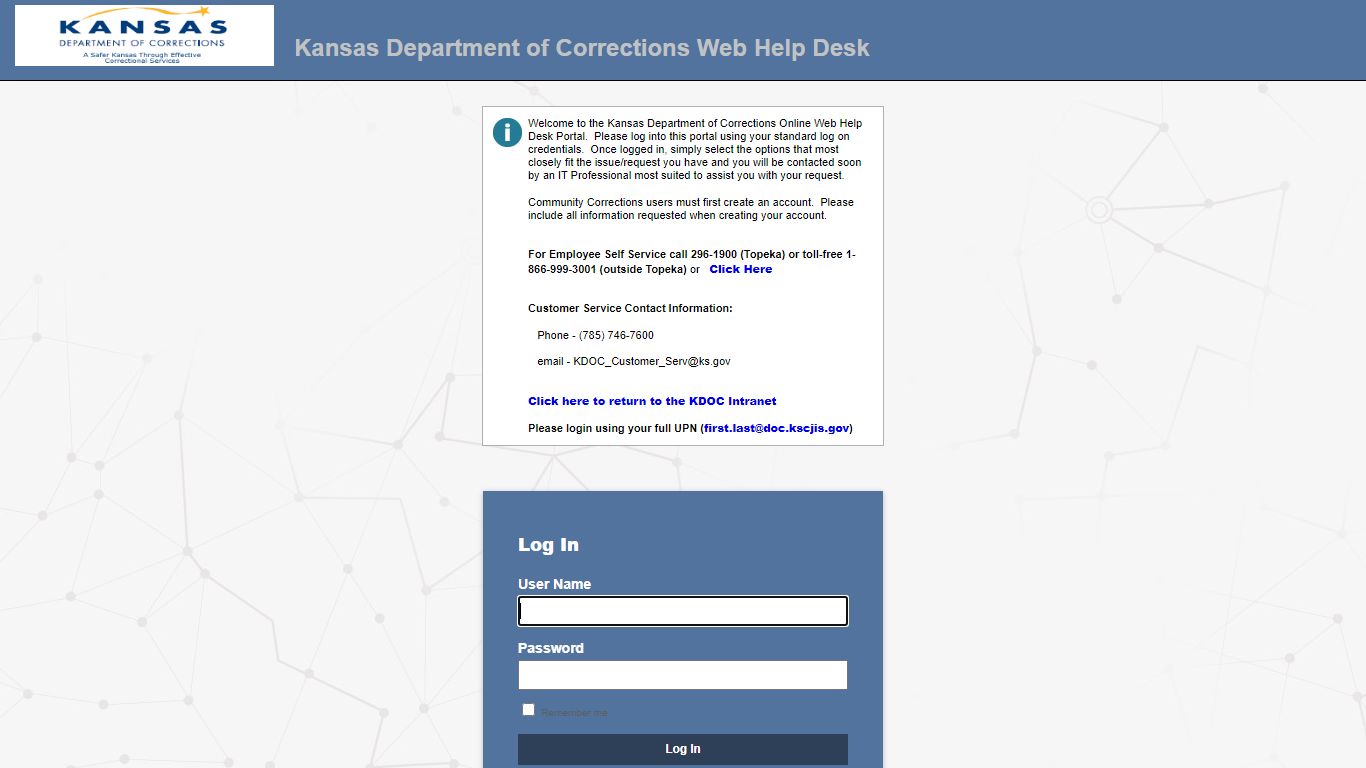 Kansas Department of Corrections Web Help Desk